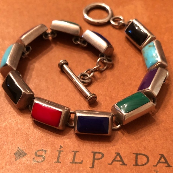 Rare Silpada Sterling Silver Multi-Colored Stone Toggle Clasp Bracelet B0442 - Picture 7 of 16